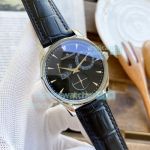 Replica Jaeger LeCoultre Master Ultra Thin Black Dial Black Leather Watch
